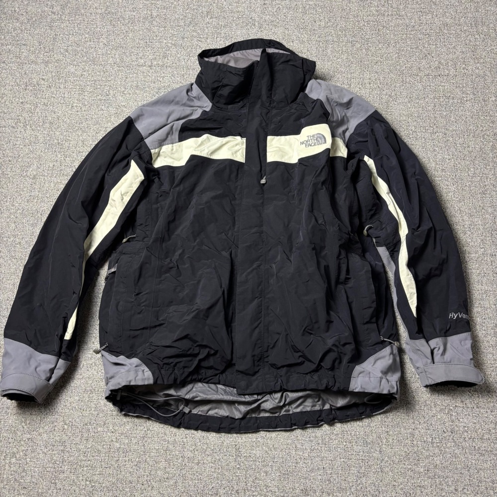 The North Face Jacket Mens L Hyvent Black Gray Colorblock Water Resistant